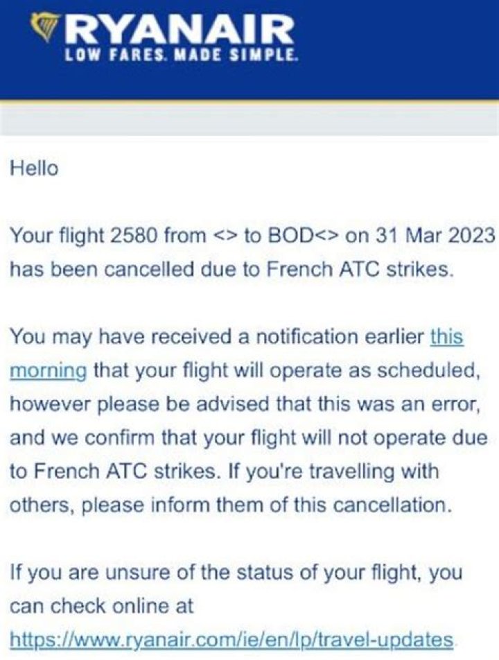 What happens if my flight is Cancelled due to weather Ryanair?