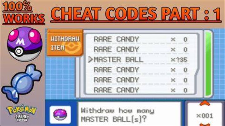 What is the cheat code of Rare Candy and master ball?