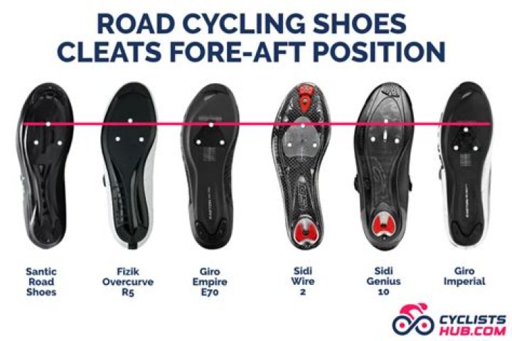 Where should cleats be positioned on cycling shoes?